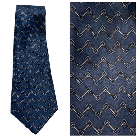 Gucci Other - GUCCI Zig Zag Patterned Dark Blue Silk Tie